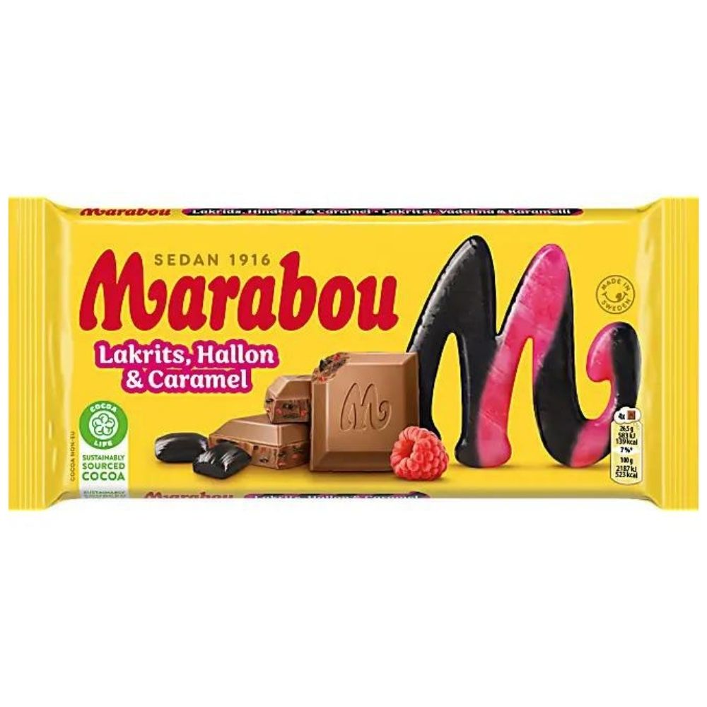 Marabou Licorice, Raspberry and Caramel Bar 185g
