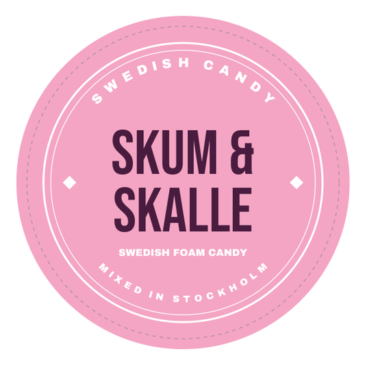 Skum & Skalle — Swedish foam candy mix label, mixed in Stockholm