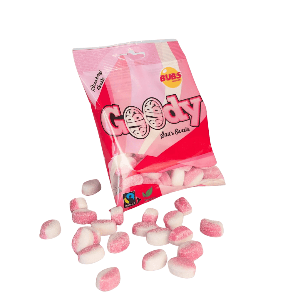 BUBS Godis Goody Strawberry and Vanilla Sour 90g 2