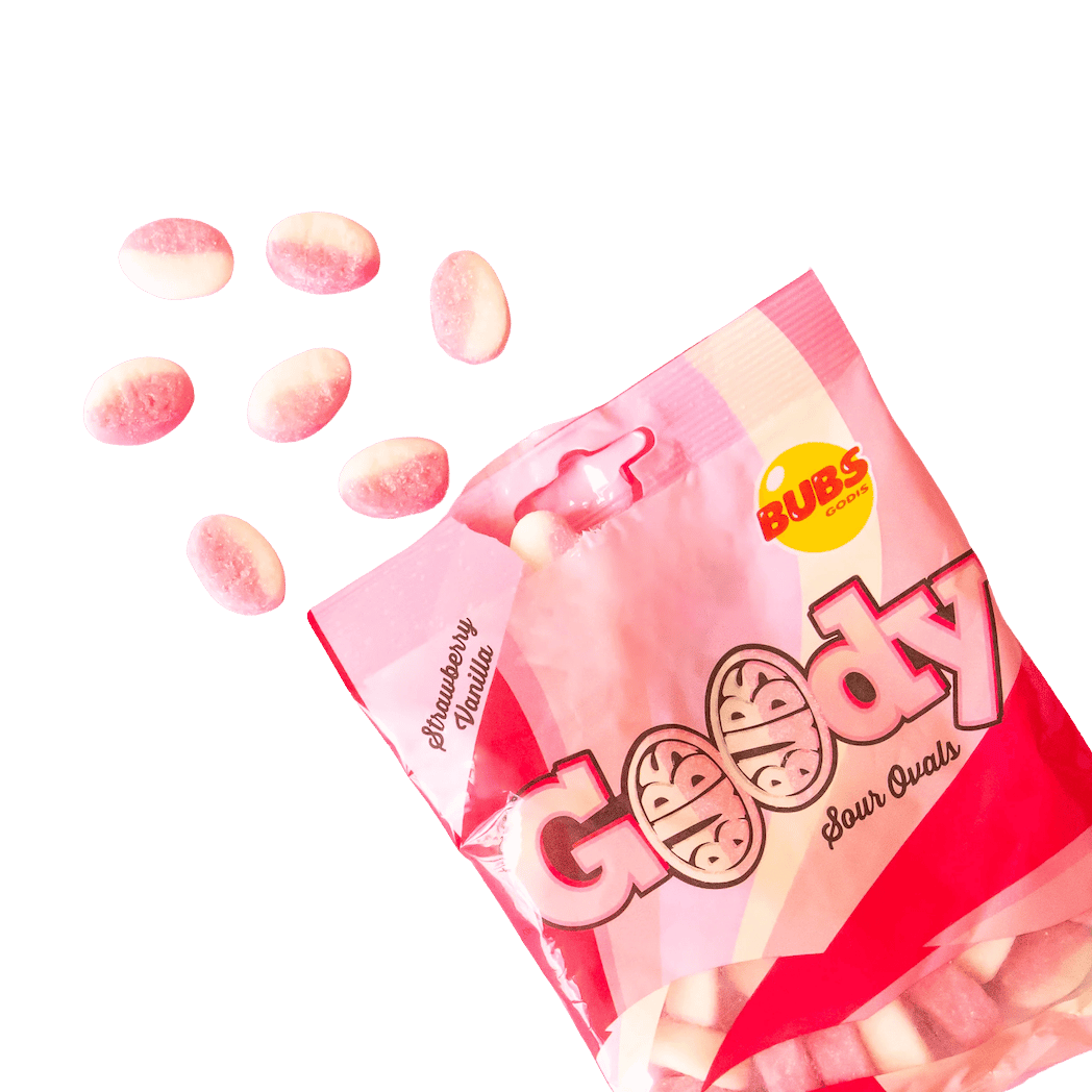 BUBS Godis Goody Strawberry and Vanilla Sour 90g 3