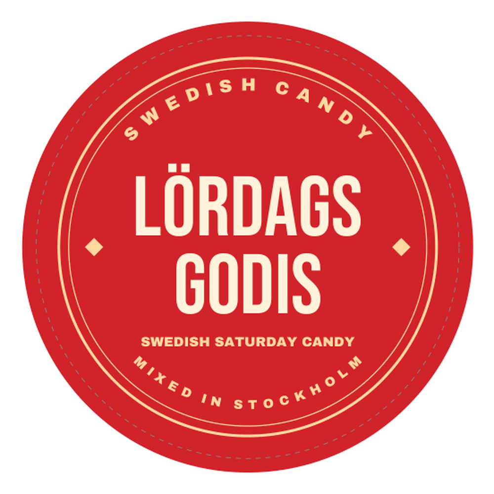Lördagsgodis — Swedish Saturday candy mix label, mixed in Stockholm